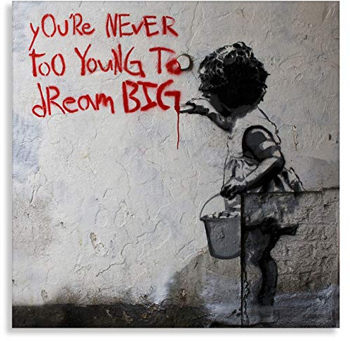 Kunstdrucke auf leinwand Banksy Graffiti - Bild Dream Big Farbe ! Bild fertig auf Keilrahmen !Kunstdrucke, Wandbilder, Bilder zur Dekoration - direkt vo (60x60cm)