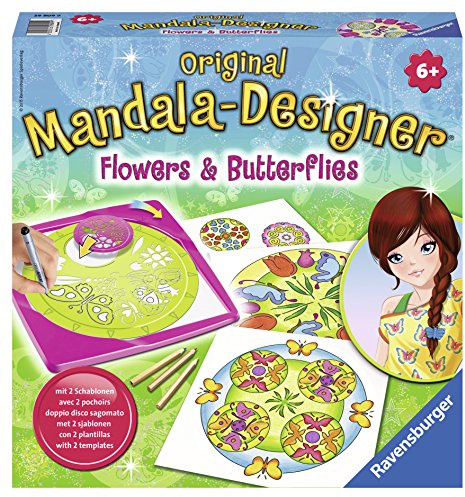 Ravensburger – Mandala Designer – Dessin – Loisir créatif – Pochoirs – Crayons de Couleur Inclus – Flowers & Butterflies – Fleurs – Papillons – Enfant – Dès 6 Ans – 29809 – Version française