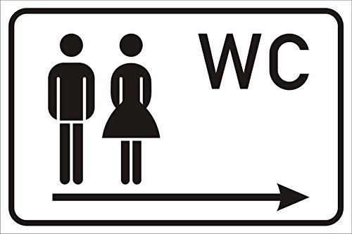 AdriLeo Türschild - WC Toilettenschild - Pfeil rechts- 15x20 oder 30x20 Aluverbundplatte wetterfest (20x30cm)