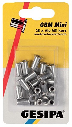 Gesipa Blindnietmuttern PolyGrip 25 Stück (Alu, M8x11x20, Schaft-ø 11 mm, Scherkraft 3000 N, Gewindebruchkraft 13000 N, Flachrundkopf) 1464841