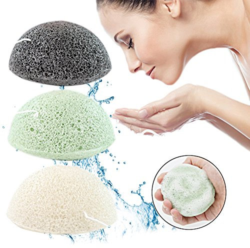 Esponja de konjac orgánico 100%, imabao belleza Natural suave exfoliante facial de la esponja con carbón de bambú activo para limpieza profunda Face