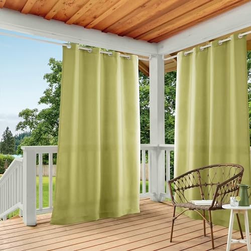 TOWN & COUNTRY BASICS Cabana Solid Heavyweight Indoor Outdoor Curtains, Light Filtering Opacity with Grommet Top, Water Repellent, 2-Pack Set, 54x96, Kiwi Green