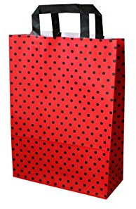 Papiertragetaschen mit Flachhenkel DUO Punkte ROT (22 + 10 x 31 cm, 25 Stück)