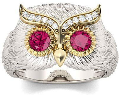 Jeulia Eule Ring Sterling Silber Zweifarbig Feder Design Rundschliff Ringe Schmuck Geschenk für Verlobungsring Trauring Ehering Täglich (60 (19.1))