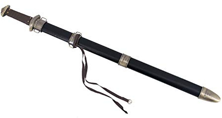 AMONT Schwert Viking Schwert Modell 12147, Bronzeknopf und Schutzgitter, lederfarbener Griff, Gesamtgröße 87'5 cm, Stahlklinge, enthält Tasche mit Riemen.