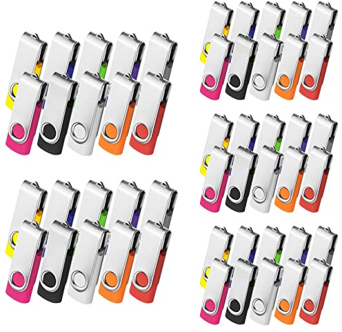 AreTop USB Stick 1GB 50 Stück, 360° drehbar USB 2.0, 50 Farben | 360° drehbarer Metall-Schutz, USB 2.0 Plug-and-Play, inklusive Lanyards, kompatibel mit PC/Laptop/Tablet/Auto/TV