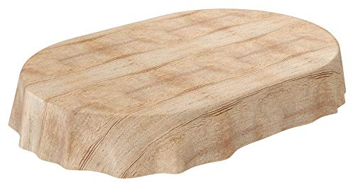 Tischdecke Braun Holzlook – Oval – Wachstuch ohne Saum – Abwaschbar, für Esstisch & Garten 180 x 140 cm (Oval)