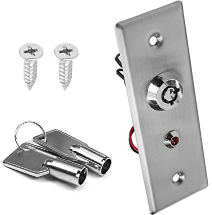 Fielect Interrupteur à clé marche/arrêt interrupteur de sortie d'urgence SPST pour panneau de contrôle d'accès avec 2 clés en acier inoxydable S40KL avec indicateur LED rouge argenté