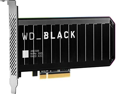 WD_BLACK AN1500 NVMe SSD Add-In-Karte 1 TB, Lesegeschwindigkeit von bis zu 6.500 MB/s und Schreibgeschwindigkeit von bis zu 4.100 MB/s, Bootfähige RAID-Lösung, RGB-Beleuchtung