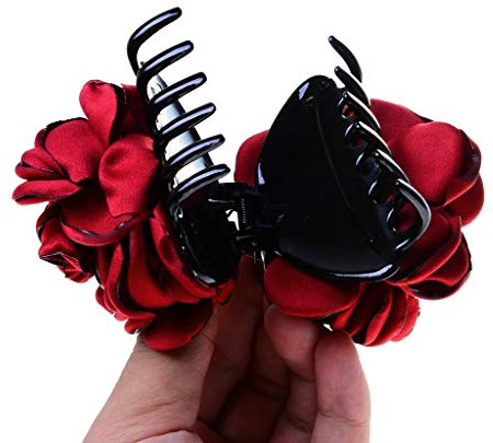 Inzopo Pinza para el pelo de flores de seda grande con lazo para el pelo, pinzas para el pelo para mujer, accesorios de belleza, color vino, 1 count (Pack of 1), ['Plástico', 'Tela']