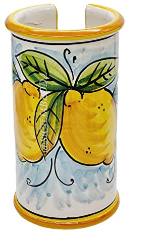 sicilia bedda - PORTABICCHIERI IN CERAMICA SICILIANA Realizzati interamente a Mano - Altezza 20 Cm (Limoni)