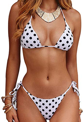 JFAN Bikini, tryckt, sexig, utan rygg, mycket stretchig, leopardmönstrad, delad baddräkt för kvinnor, Vitt, M