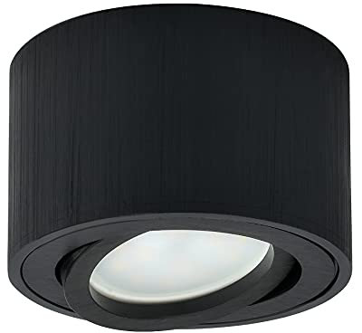 KYOTECH Spot LED en Saillie Orientable Ø80x50mm Plafonnier Luminaire Apparent avec Module 5W Remplaçable 3000K Blanc Chaud 400LM Downlight Noir