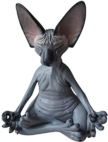 POXIAO Sphynx Katze meditieren - Sphynx Katze Meditationsstatue Sammlerstück, meditierende Katzenfiguren Yoga Statue, Zen Cat Relaxed Pose Skulptur für Rasendekor