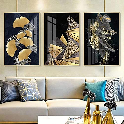 WTEVMAIY Bild Leinwand Dekor Blattgold Abstrakte Leinwand Bild Wand Bilder Poster Und Dekorativer Kunstdruck FüR Wohnzimmer Wohnkultur Rahmenlos 40×50cm×3 StüCk