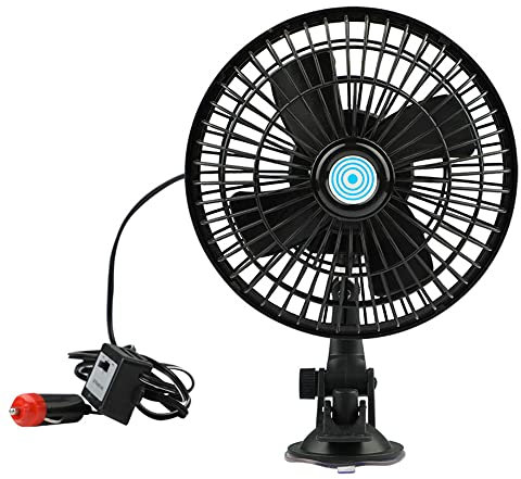 Riloer Car Fan, Car Fan With Suction Cup, Car Fan With Cigarette Lighter Socket, 24V