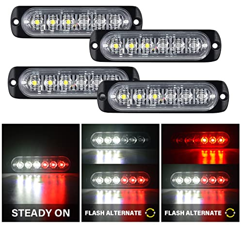 RIGIDON 4 Pezzis 6 LED Lampada di Emergenza Strobo Barra Led, 4.3 Pollice 12V 24V Faretti Fendinebbia Per Off road Auto Fuoristrada Camion SUV ATV 4x4 Veicoli, Bianca Rosso Luce Lampeggiante Led