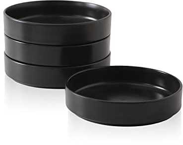 Stone Lain Celina Stoneware Bowl Set, 4-Piece Pasta Bowls for Kitchen, Ceramic Serving for Ramen, Fruit, Cereal, Dinner - Microwave & Dishwasher Safe, Black