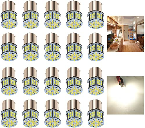 KISLED 12V RV LED Interior Lights, 20 Packs 1141 1156 1003 1073 BA15S 7506 LED Bulbs for RV Camper Trailer Boat Trunk Interior Indoor Tail Lights, Natural White - 4500K