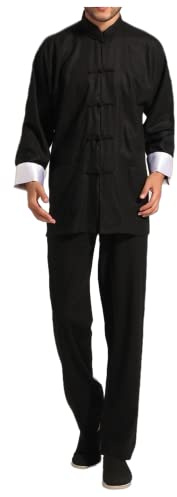 Bon amixyl Traje Hombre De Tai Chi Chaqueta China Hombre Ropa Camisa Tai Chi Kung-Fu Camisa Qi Gong de Algodón y Lino, Negro , XL