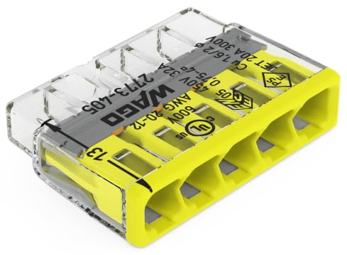 2773-405 | WAGO WALL-Nuts® PUSHWIRE® Splicing Connector | for Solid and Stranded Conductors | 5-Conductor | Yellow Cover | [Box of 60 Pieces]