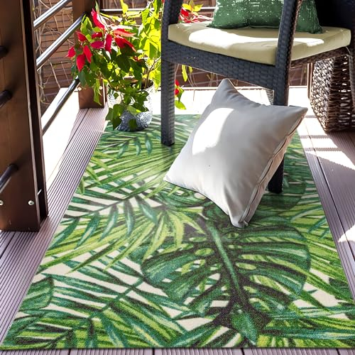 TALETA Kleiner Teppich Outdoor, Tepich für Balkon, Outdoor teppisch grün, Outdoorteppich für Terrasse, Groß: 80 x 150 cm