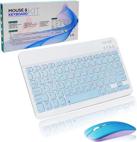 Civetes Wireless Keyboard and Mouse,Bluetooth Mouse Set Rechargeable Mini Small Compact Flat for Computer/iPad/PC/Laptop/tablet/Surface/Mac/Microsoft/Android/Windows Blue