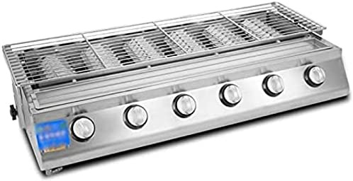 3POUR3 Gas Grill, Outdoor Grill, Commercial Smokeless Stainless Steel Barbecue Grill, Energy Saving Field Barbecue Grill, Silver, 6 Pieces