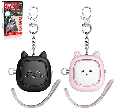 Personal Alarm, 2 Pack 130 dB Reusable Loud Siren Song Emergency Self-Defense Security Alarm Keychain with LED Light, Small Personal Sound Safety Alarm for Women, Men, Kids, Elderly(Black/Pink)