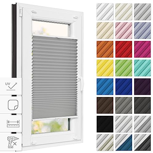 Estika Thermo Plissee zum Kleben verdunkelung 80 cm x 200 cm - Blackout: Silber-Weiß - Klebeplissee, Plissee ohne Bohren, Plisees ohne Bohren Blickdicht, Verdunklungsplissee