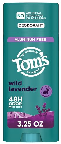 Tom’s of Maine Wild Lavender Natural Deodorant for Men and Women, Aluminum Free, No Artificial Fragrances, Dyes, or Preservatives, Baking Soda Free, 48-Hour Odor Protection, 3.25 oz