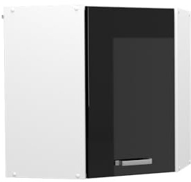Vicco Eckhängeschrank R-Line, Schwarz Hochglanz, 57 cm | Verbindet zwei Küchenseiten · 1 Einlegeboden · 1 Tür · Tiefe – 31 cm · Platzsparende Ecklösung ✓