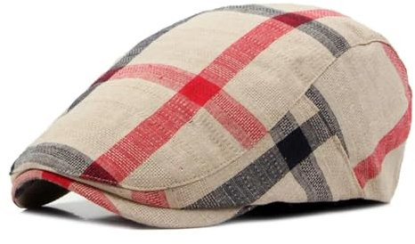 WOYUANSHA Barett Baskenmützen Für Herren Unisex Dünne Atmungsaktive Baskenmütze Für Herren Und Damen Karierte Vorwärtsmütze Baskenmütze Flache Schirmmütze Visier Verstellbar 55–59 cm Beige