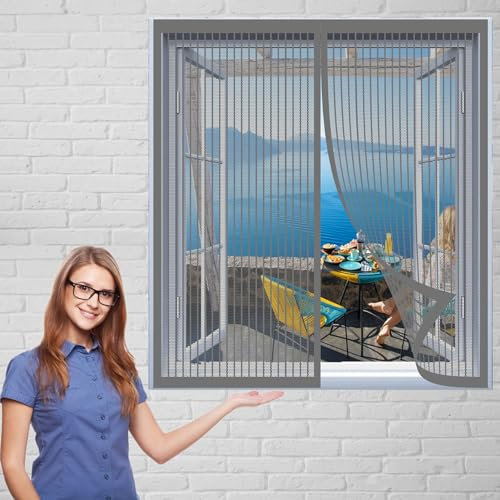 Fly Screen Mosquito Net 115 x 75 cm(45 x 30inch) Easy to Install Without Drilling Mosquito Insects Mesh Curtain Away from Mosquitoes for All Kinds of Window, Grey