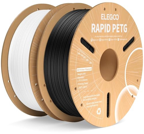 ELEGOO Rapido Filamento PETG, 1,75 mm, 2 kg, 30-600 mm/s, Filamento per Stampante 3D PETG, precisione dimensionale +/- 0,02 mm, adatto per la maggior parte delle stampanti 3D FDM, Nero & Bianco