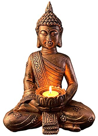Kerzenhalter, Kerzentablett, Kerzenständer, Buddha-Statue, Heimdekoration, Harz, Buddha, Teelichthalter, Figuren, Raumdekoration, Kerzenhalter, Gartenskulptur(B Gold)
