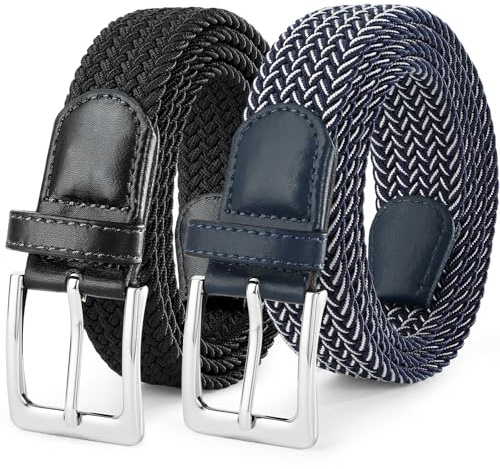 SUOSDEY 2 Pack Elastic Braided Belts for Men Unisex Men Women Stretch Fabric Belt Woven Waist Belts for Jeans Shorts Trousers 1.3 Width