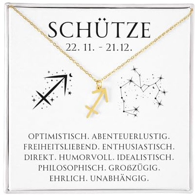 BYLITZ Sternzeichen Kette mit Geschenkbox und Karte Zodiak Halskette mit Anhänger für Frauen Tochter Damen Nichte Enkelin Freundin Mädchen