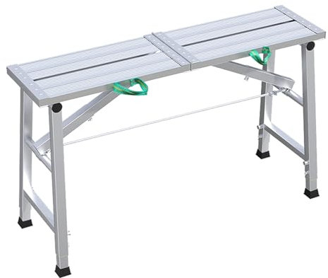 Ponteggio pieghevole portatile in lega di alluminio regolabile in altezza per miglioramento domestico, patch per cartongesso, pulizia di finestre e altro ancora
