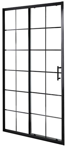 MILANO 1600mm Black Grid Reversible Sliding Shower Enclosure Door