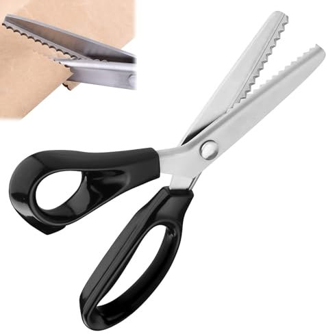 Forbici Seghettate Professionale,Forbici da Sarta Zig Zag Tessuto,Forbici a Zig-Zag,Forbici Seghettate,Forbici Professionali Zig Zag,Forbici da Dentellare per Sartoria (Nero)