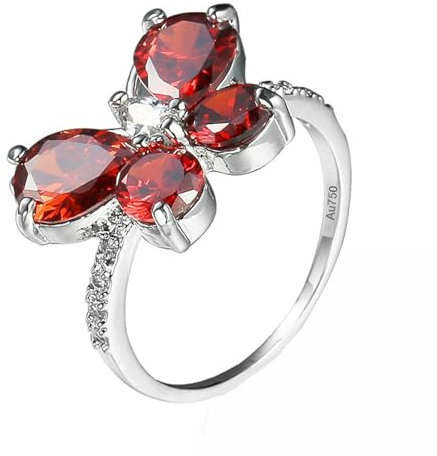 KnSam Au750 Weiß Gold Solitärring, Labor Erstellt Rubin Schmetterling Trauringe Rot, 18K Freundschaftsringe mit Moissanit Echte Goldschmuck, Gr.67 (21.3)