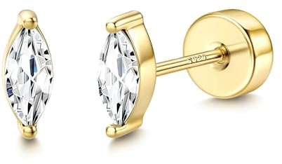 Ohrringe Silber 925 Gold Flatback - Ohrstecker Gold Klein Mit Stein | Ohrstecker Silber 925 Damen – Hypoallergene 16K Vergoldete Ohrringe Piercing Ohr Gold Helix Tragus Conch Piercing