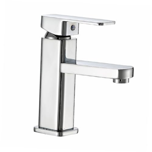 WHAMVOX Stainless Steel Bathroom Faucet Single Hole Washbasin Tap Cold and Hot Water Mix Water Tap for Bathroom Sink Single Holder 304 Stainless Steel