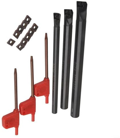 HOHOVYVY drehmeißel，Drehwerkzeughalter，Hartmetalleinsatz，10 Stück Stahl-Bohrstange Drehmaschine Drehen Werkzeughalter CCMT0602 Hartmetall-Einsätze Set