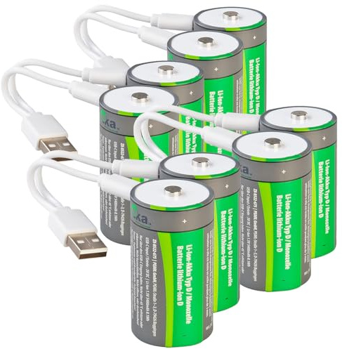 tka Köbele Akkutechnik LR20-Akkus: 8er-Set Li-Ion-Akkus Typ D mit USB-C, 5.400 mAh, 8.100 mWh, 1,5 V (Lithium-Ionen Typ D, Accu, Mono)