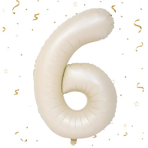 EWODEIEW Zahlen Luftballon 6 Beige,40 Zoll Luftballon Zahlen 6 Folien Ballon,Luftballon 6. Geburtstagsdeko Mädchen Riesen Folienballon 6. for Mädchen Jungen Birthday Party Geburtstag Dekor