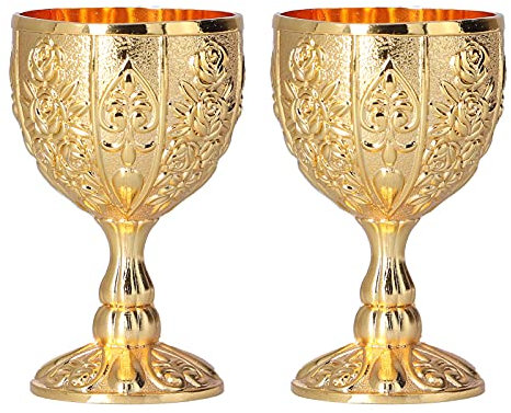 Baxnore Gobelet de calice vintage de 30 ml, tasses de vin en cuivre, verres à boire décoratifs de style médiéval pour la communion de voyage à domicile (Or de citrouille)