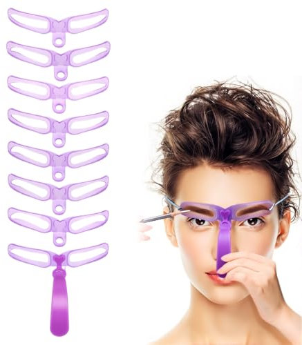 OUDQFCJ 8 Pezzi Stencil Sopracciglia Riutilizzabili per Principianti, DIY Timbro Sopracciglia, Pennello per Sopracciglia, Carta Stencil 3D