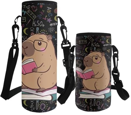 ASQVTIFE Capybara Kids Water Bottle Carrier with Adjustable Strap Animal Designs Cute Hydrobag Crossbody Water Bottle Holder School Toddler Kindergarten Elementary Sports Camping Travel L
